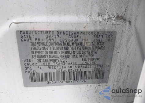 2017 Nissan Sentra S z USA, uszkodzony, nr VIN 3N1AB7AP8HY272576